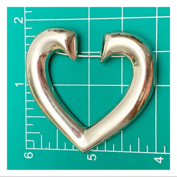 Silver tone stylized open heart brooch pin abstract modernist - Picture 3 of 4